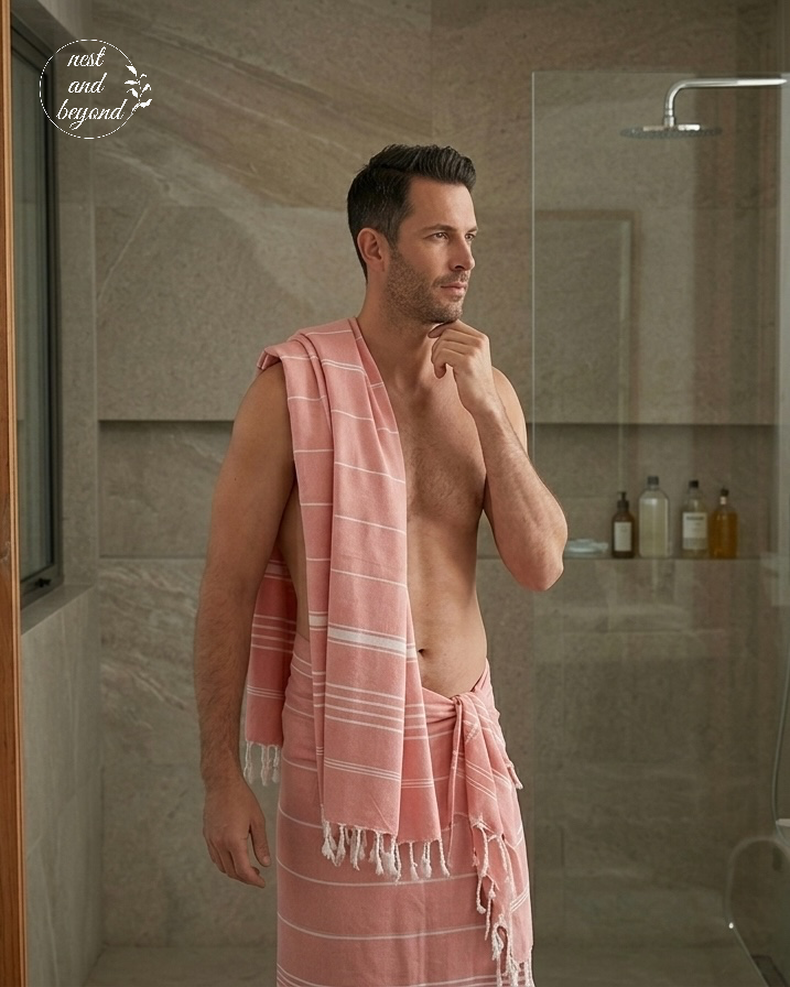 'Salmon Pink Minimalist' Bamboo towel